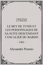 Le Bey de Tunis et les personnages de sa suite descendant l'escalier du Bardo